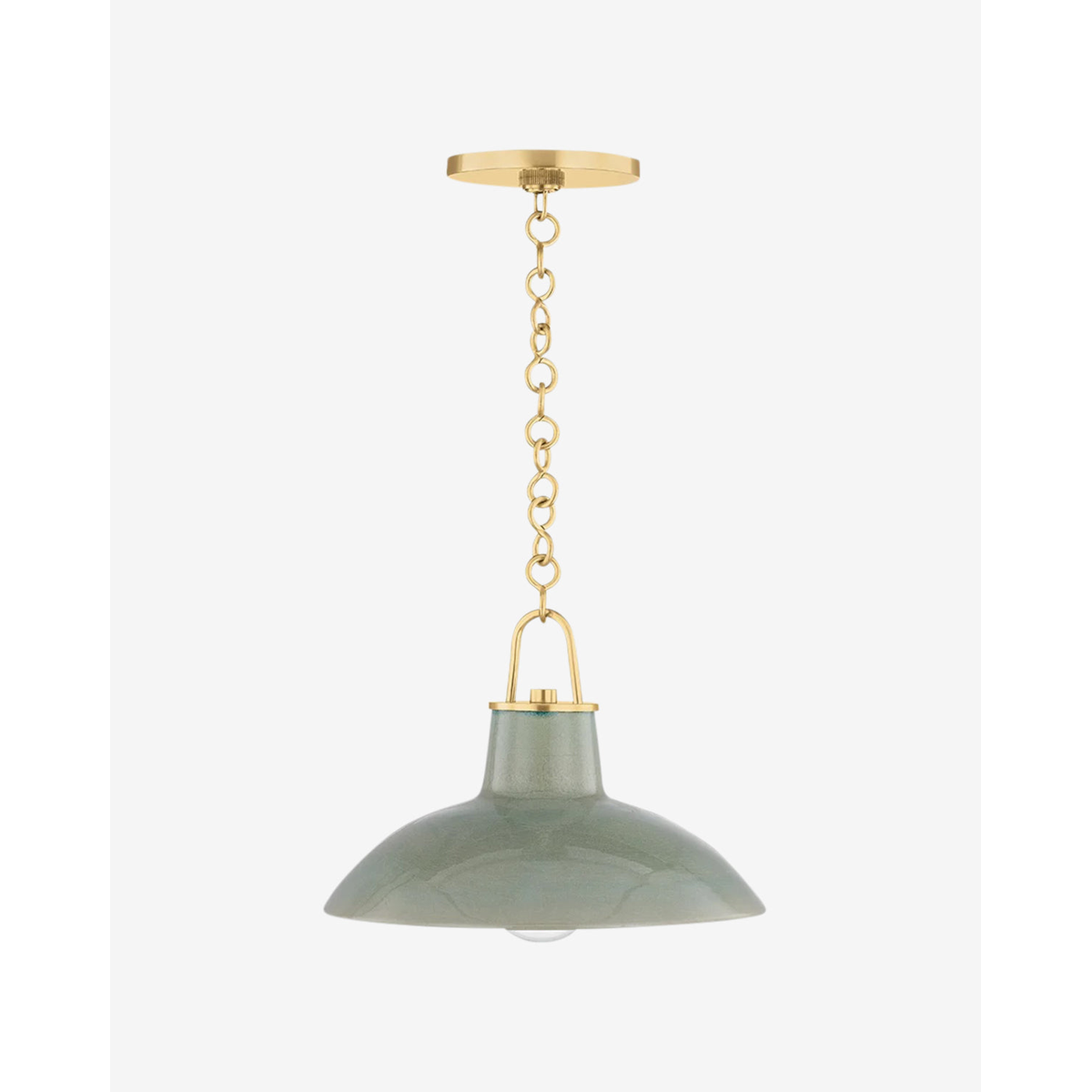 Pottersville Pendant artisan ceramic hanging light with handthrown shade and warm downlight over farmhouse kitchen island