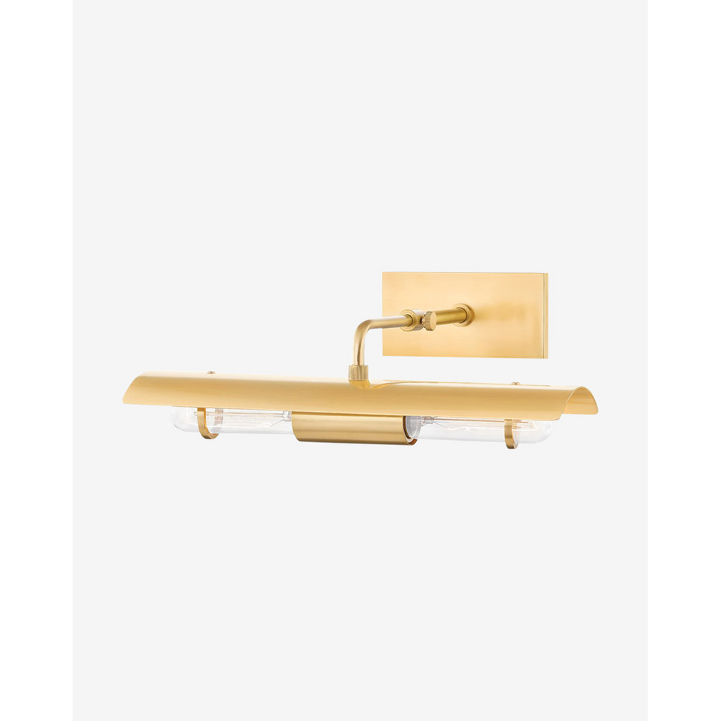 Raelynn Picture Light gallery-quality artwork light with warm focused beam illuminating painting above fireplace in elegant living room