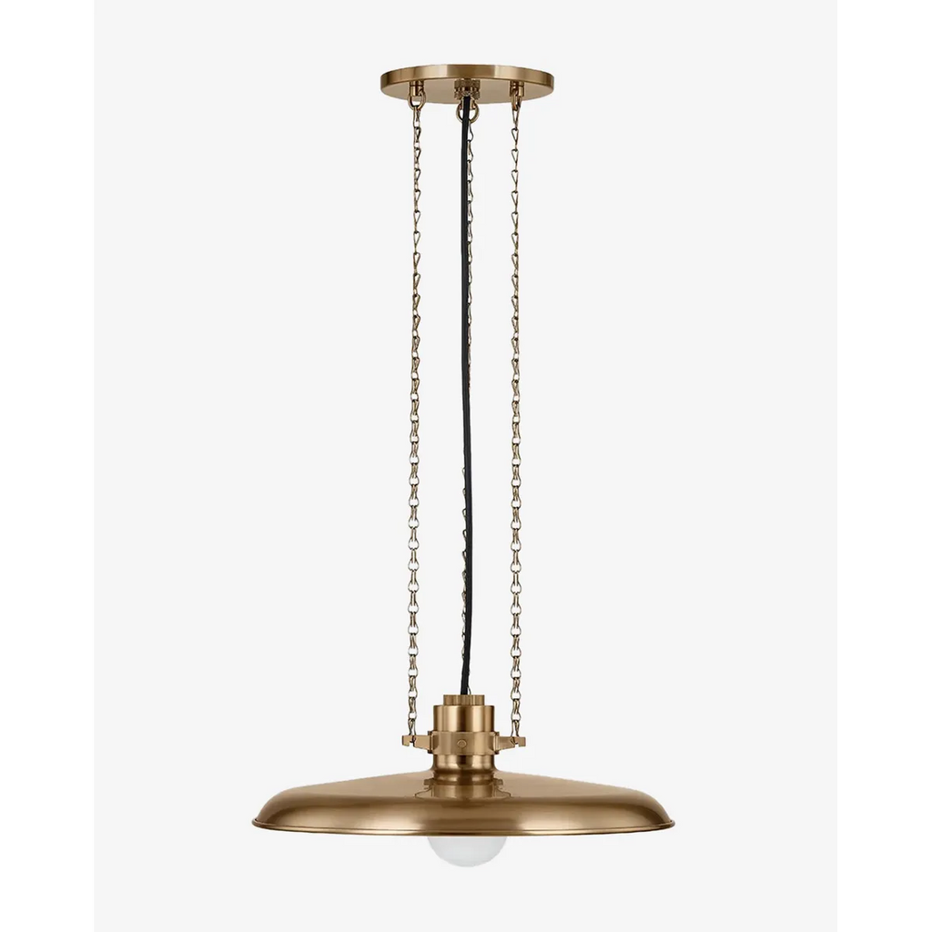 Rainhill Pendant dome hanging light with matte finish casting warm focused downlight over kitchen island