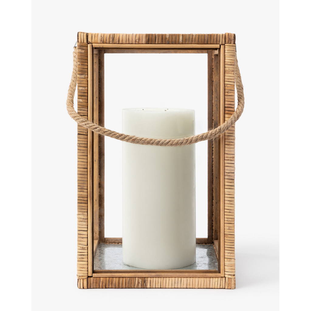 Rattan and Glass Lantern — Natural Rattan Lantern with Warm Even Glow
