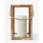 Rattan and Glass Lantern — Natural Rattan Lantern with Warm Even Glow