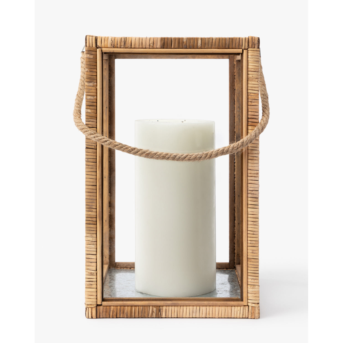 Rattan and Glass Lantern — Natural Rattan Lantern with Warm Even Glow