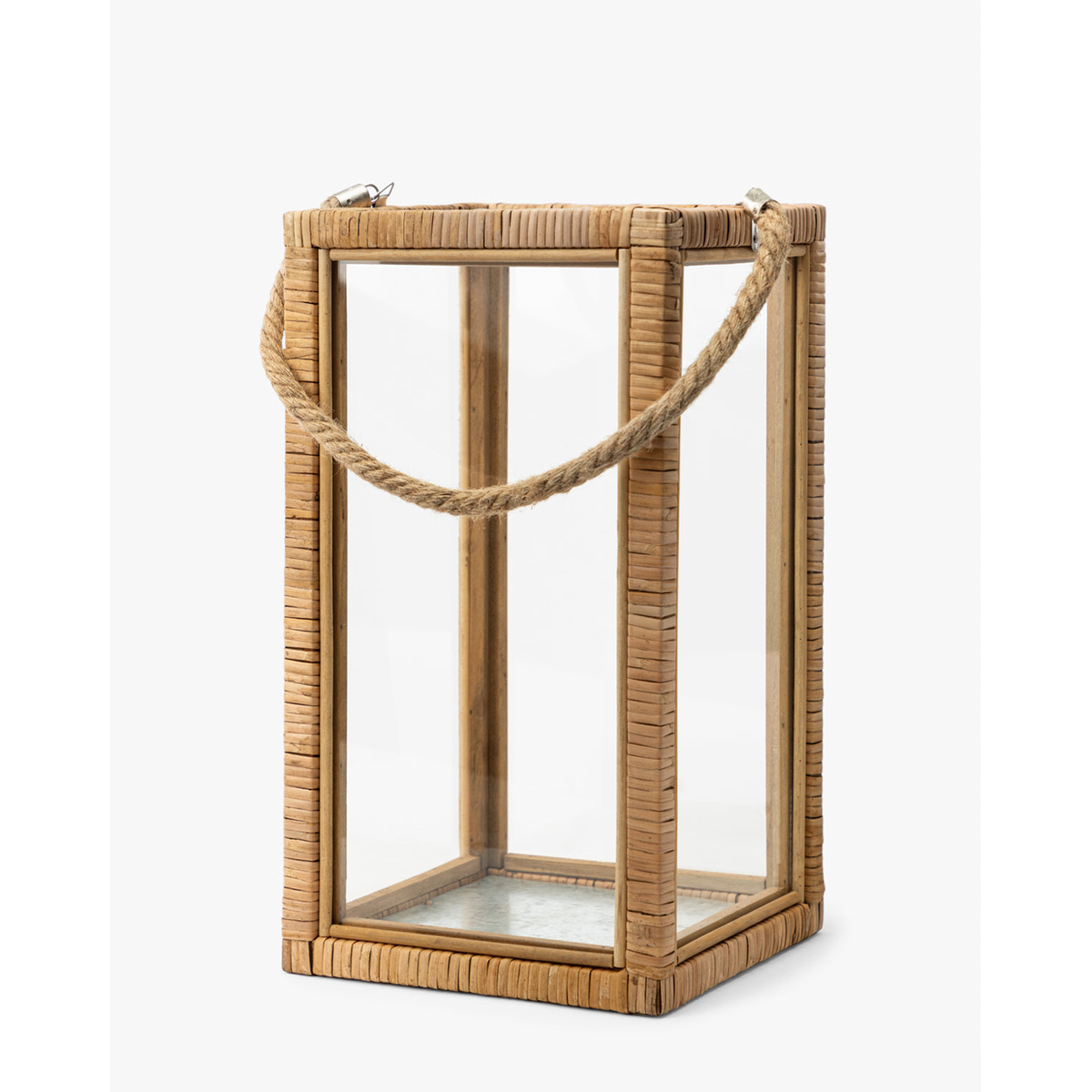 Rattan and Glass Lantern — Natural Rattan Lantern with Warm Even Glow