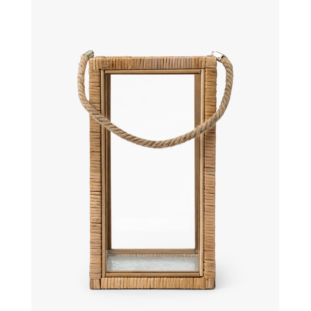 Rattan and Glass Lantern — Natural Rattan Lantern with Warm Even Glow