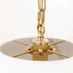 Townes chandelier with reeded brass rods and linen shade