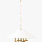 Townes chandelier with reeded brass rods and linen shade
