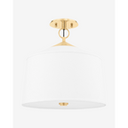 White Semi Flush Ceiling Light – Modern LED plain Semi-Flush Mount with Silk Fabric Shade