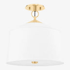 White Semi Flush Ceiling Light – 3-Light Modern LED Ceiling Fixture with Cream Silk Fabric Umbrella Shade – Contemporary Semi-Flush Mount for Bedroom Kitchen Dining Room 24 Inch