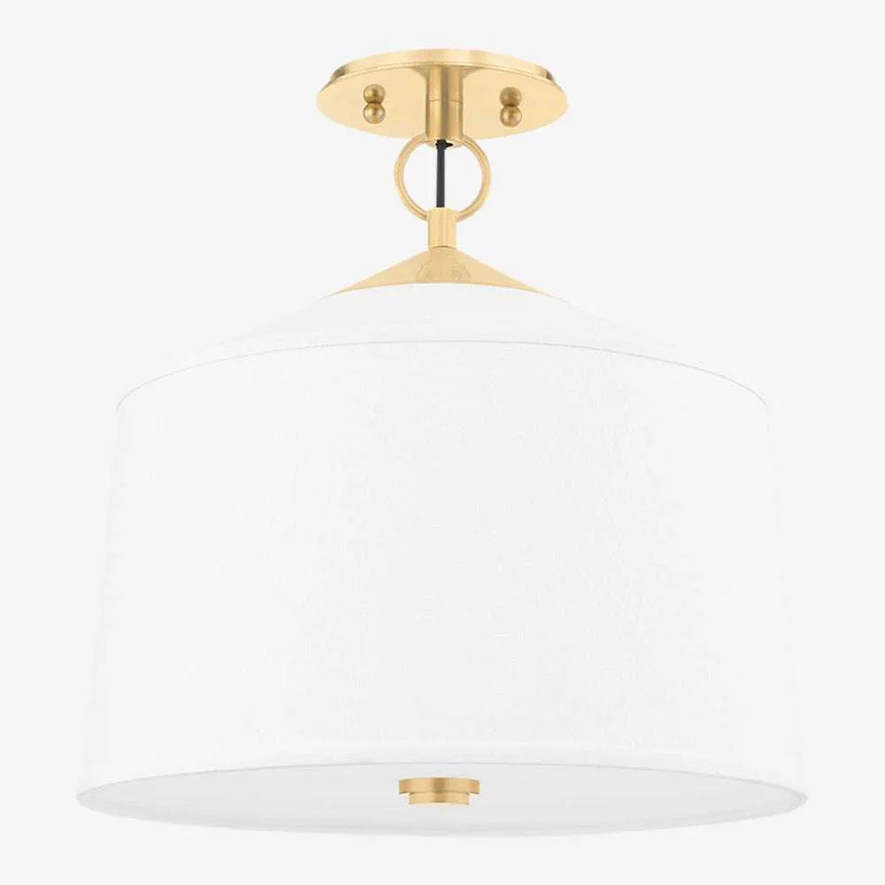 White Semi Flush Ceiling Light – 3-Light Modern LED Ceiling Fixture with Cream Silk Fabric Umbrella Shade – Contemporary Semi-Flush Mount for Bedroom Kitchen Dining Room 24 Inch