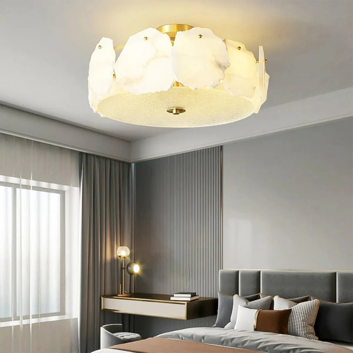 Alabaster Artze Ceiling Fixture | Warm Brass Interior Lighting - View 3