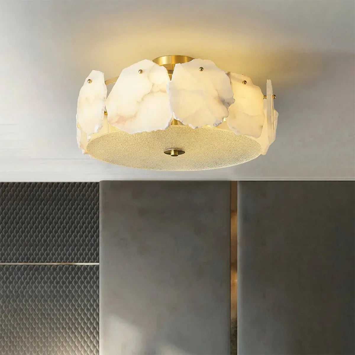 Alabaster Artze Ceiling Fixture | Warm Brass Interior Lighting - View 4