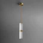 Alabaster Cylinder Pendant Light with Brass Accent – LED Mini Pendant