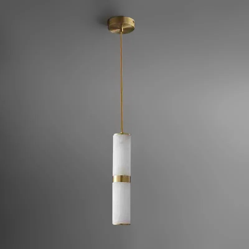 Alabaster Cylinder Pendant Light with Brass Accent – LED Mini Pendant