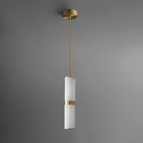Alabaster Cylinder Pendant Light with Brass Accent – LED Mini Pendant
