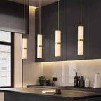 Alabaster Cylinder Pendant Light with Brass Accent – LED Mini Pendant - View 2