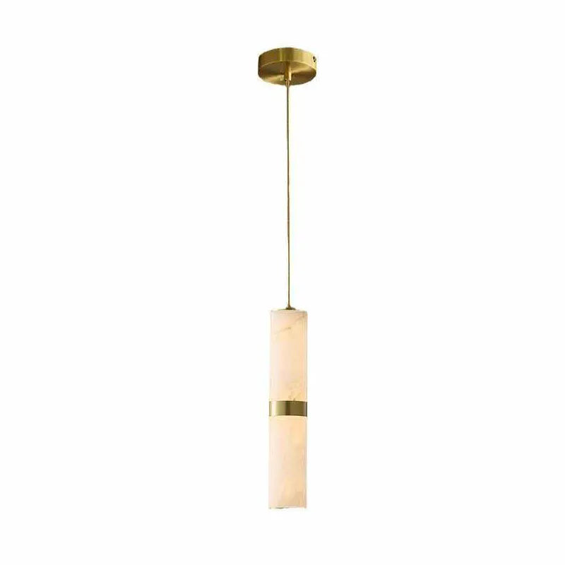 Alabaster Cylinder Pendant Light with Brass Accent – LED Mini Pendant - View 4