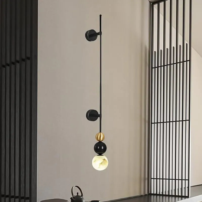 Alabaster Globe Sconce | Copper & Black Wall & Ceiling Modern Ball Light - View 2