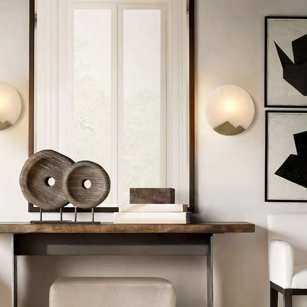 Alabaster Metal Frame Sconce Light Fixture- Elegant Modern Wall Lamps for Homes - View 3