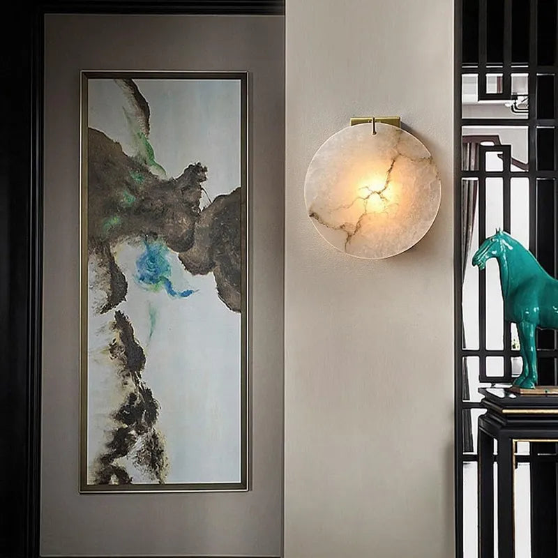 Alabaster Moon Disc Wall Sconce | Brass-Accented Statement Lighting - View 3