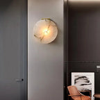 Alabaster Moon Disc Wall Sconce | Brass-Accented Statement Lighting - View 4