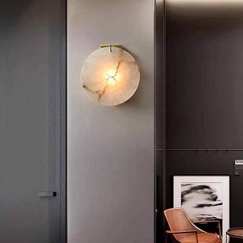 Alabaster Moon Disc Wall Sconce | Brass-Accented Statement Lighting - View 4