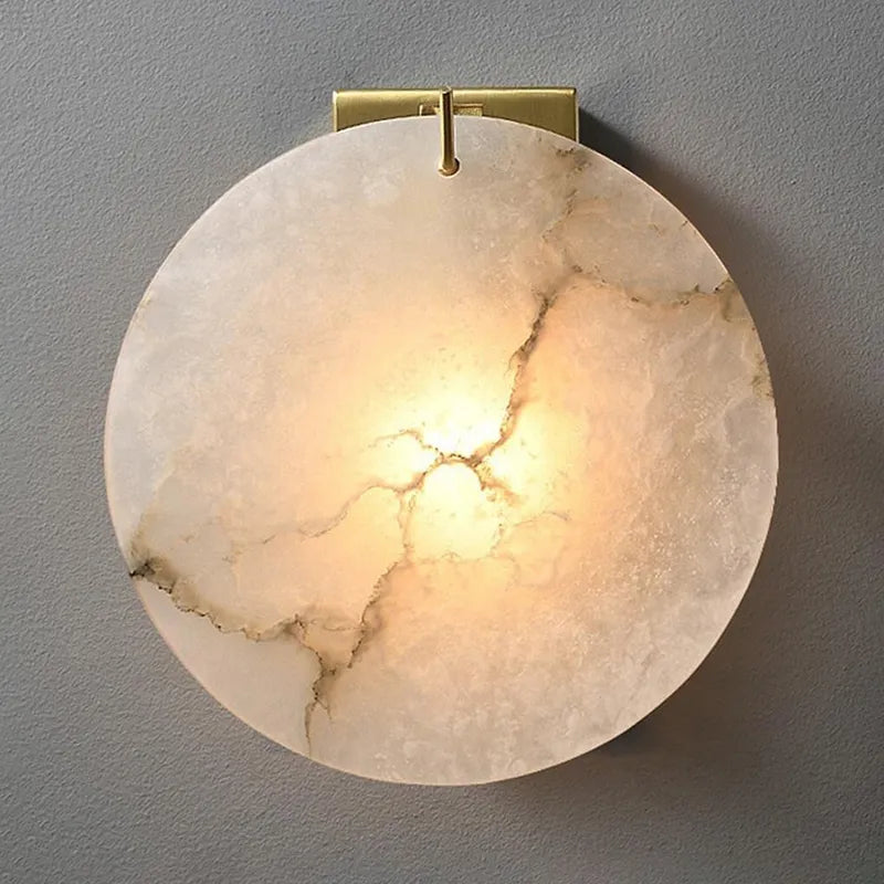 Alabaster Moon Disc Wall Sconce | Brass-Accented Statement Lighting - View 7
