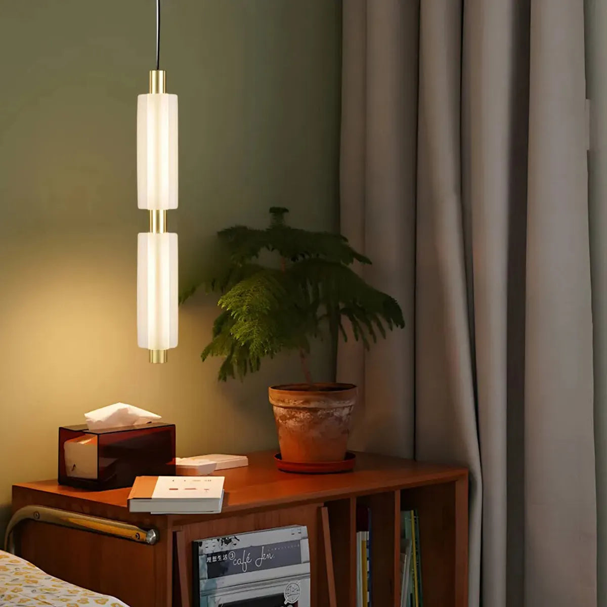 Alabaster Pendant Lamp – Cylindrical LED Pendant for Modern Indoor Lighting - View 2