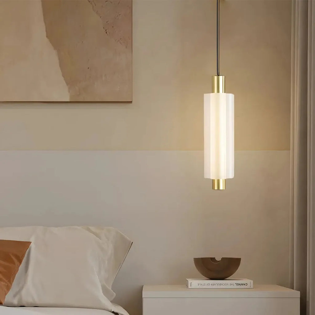 Alabaster Pendant Lamp – Cylindrical LED Pendant for Modern Indoor Lighting - View 5