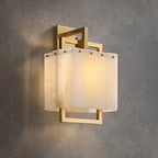 Alabaster Rectangular Wall Lamp | Copper Frame Elegant Accent Lighting