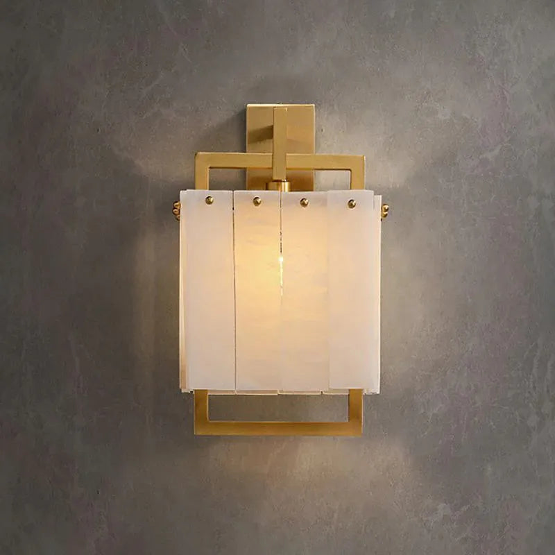 Alabaster Rectangular Wall Lamp | Copper Frame Elegant Accent Lighting - View 2