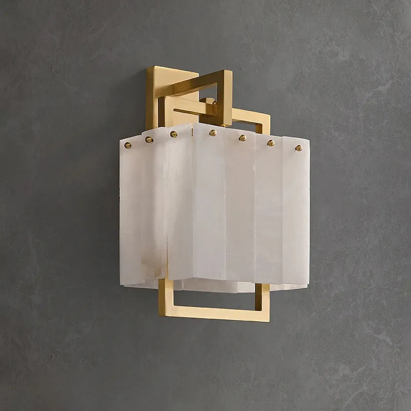 Alabaster Rectangular Wall Lamp | Copper Frame Elegant Accent Lighting