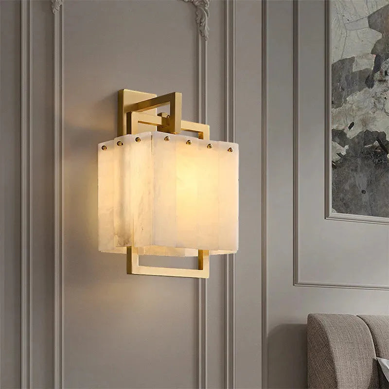 Alabaster Rectangular Wall Lamp | Copper Frame Elegant Accent Lighting - View 3