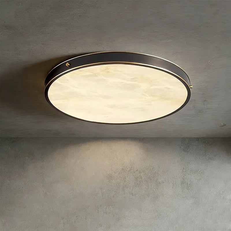 Alabaster Round Flushmount Ceiling Light | Brass Minimal Fixture