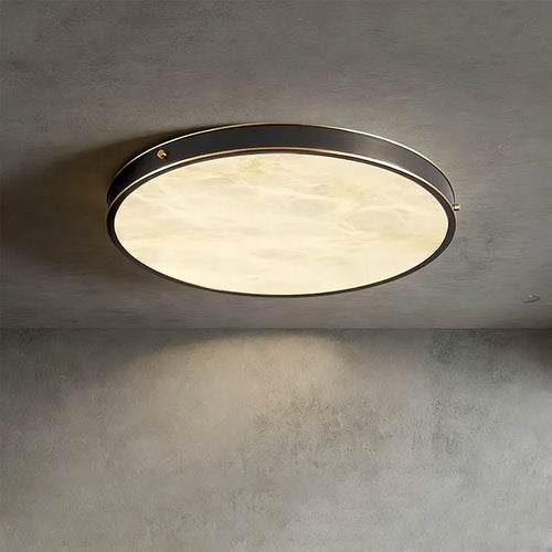 Alabaster Round Flushmount Ceiling Light | Brass Minimal Fixture