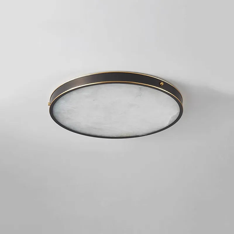 Alabaster Round Flushmount Ceiling Light | Brass Minimal Fixture