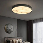 Alabaster Round Flushmount Ceiling Light | Brass Minimal Fixture - View 3