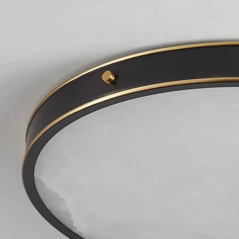 Alabaster Round Flushmount Ceiling Light | Brass Minimal Fixture - View 4