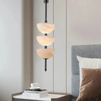Modern Hanging Lamp – Alabaster Triple Half Spheres Vertical Suspension Light - View 2