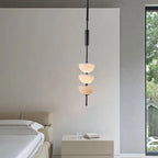 Modern Hanging Lamp – Alabaster Triple Half Spheres Vertical Suspension Light - View 3