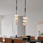 Modern Hanging Lamp – Alabaster Triple Half Spheres Vertical Suspension Light - View 4