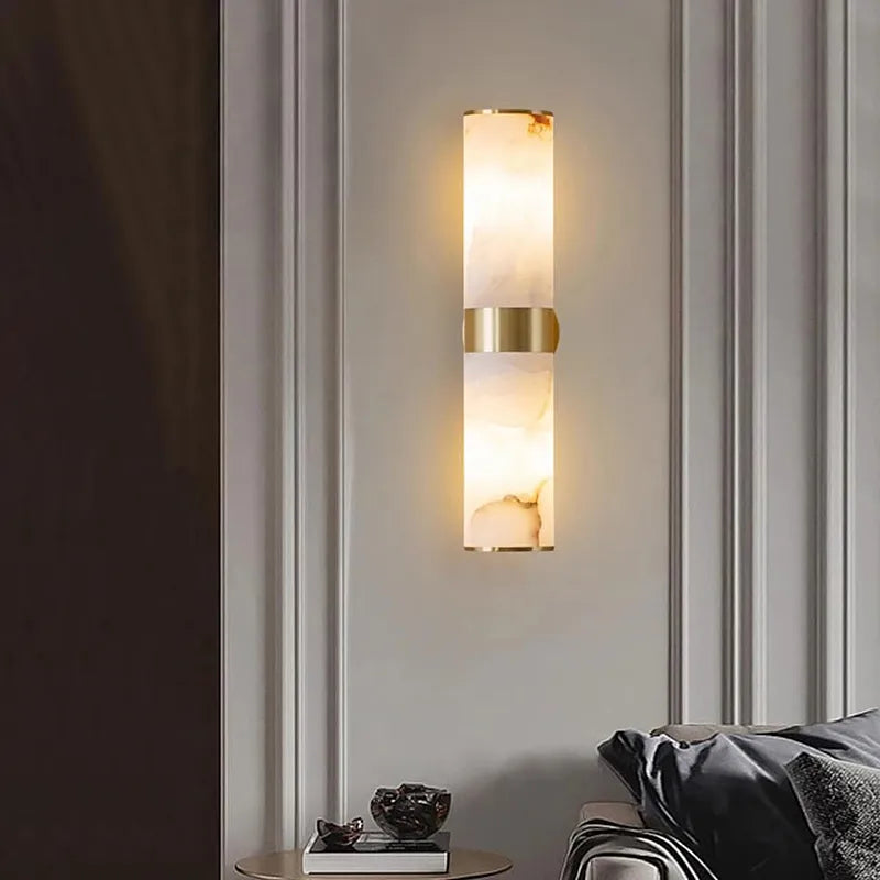 Alabaster Tube Wall Light | Soft Vertical Glow Fixture - View 4