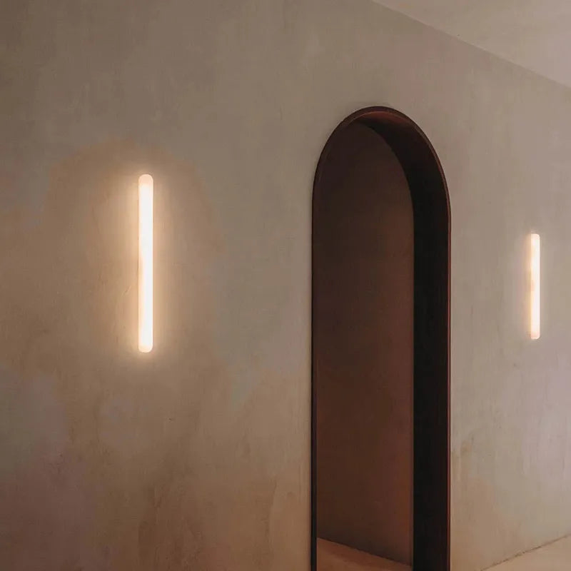 Alabaster Tubular Wall Light – Slim Vertical Sconce with Ambient Glow - View 3