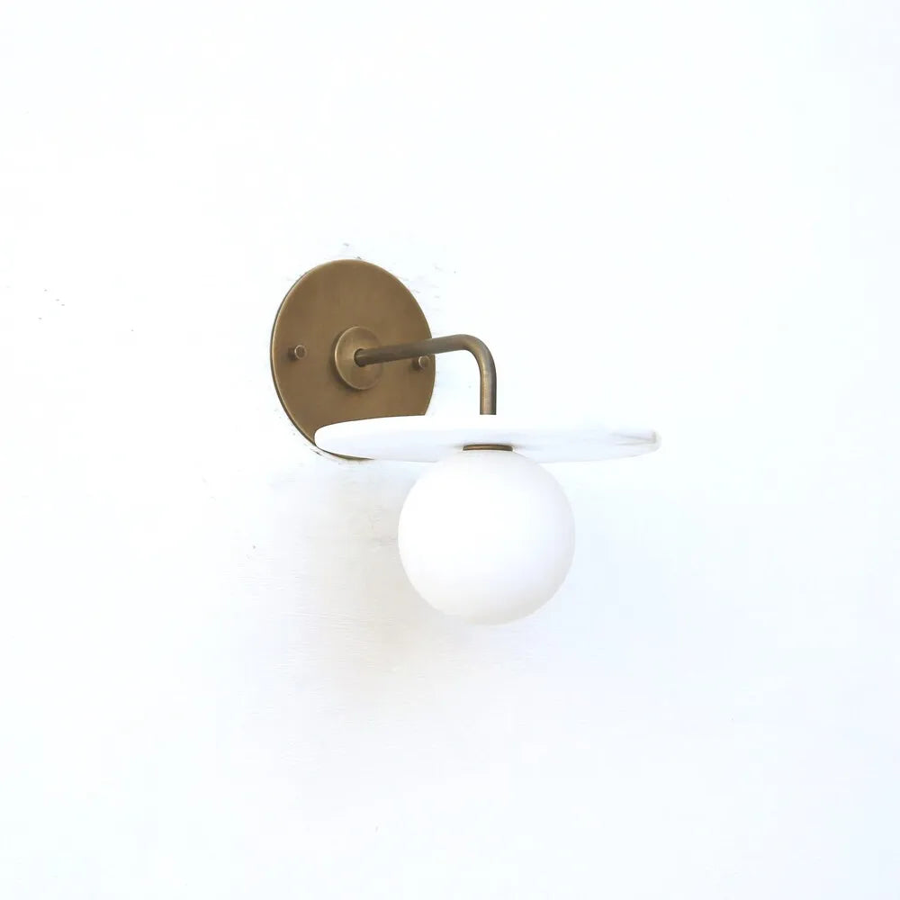 Mid-Century Brass Alabaster Wall Lamp with White Globe Shade