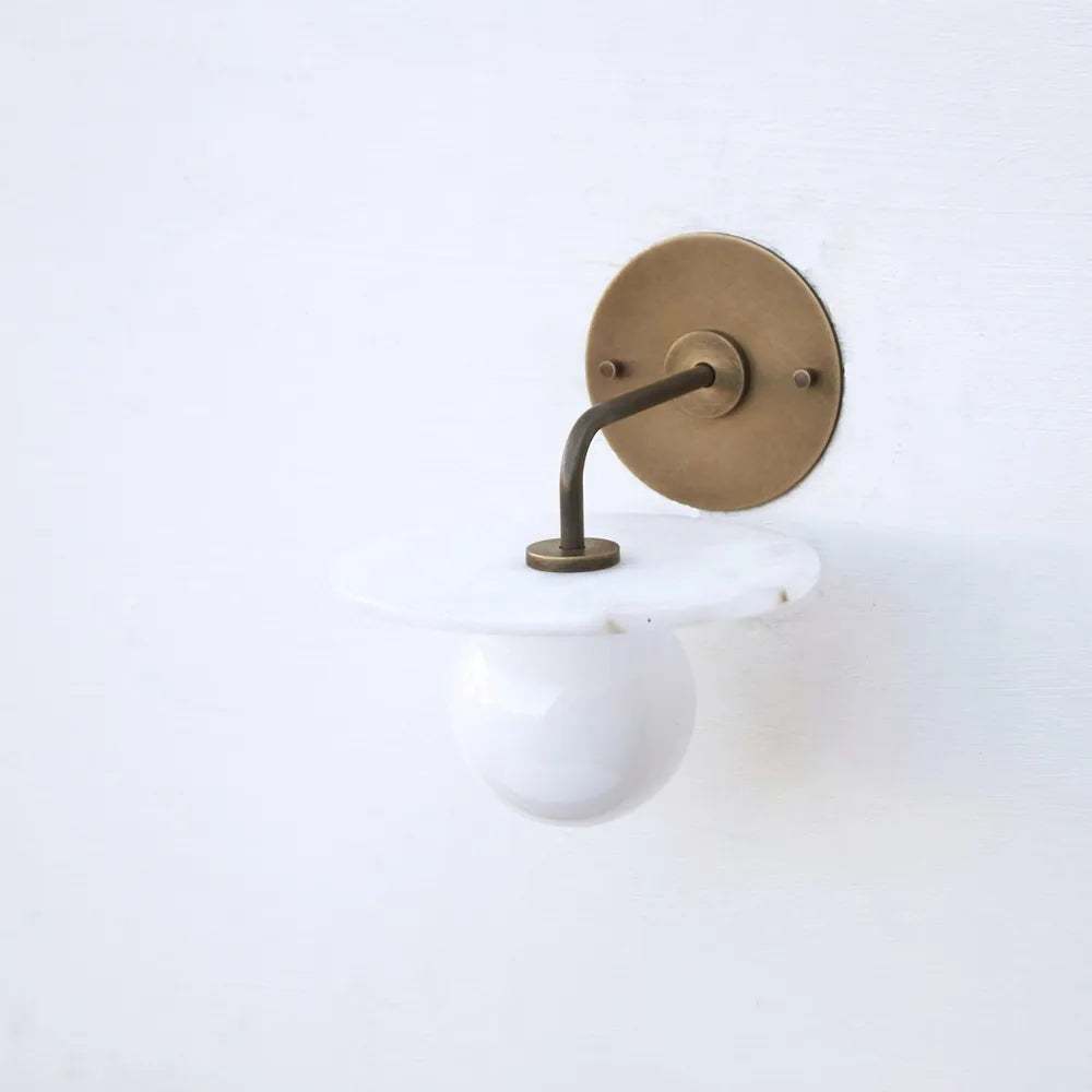 Mid-Century Brass Alabaster Wall Lamp with White Globe Shade