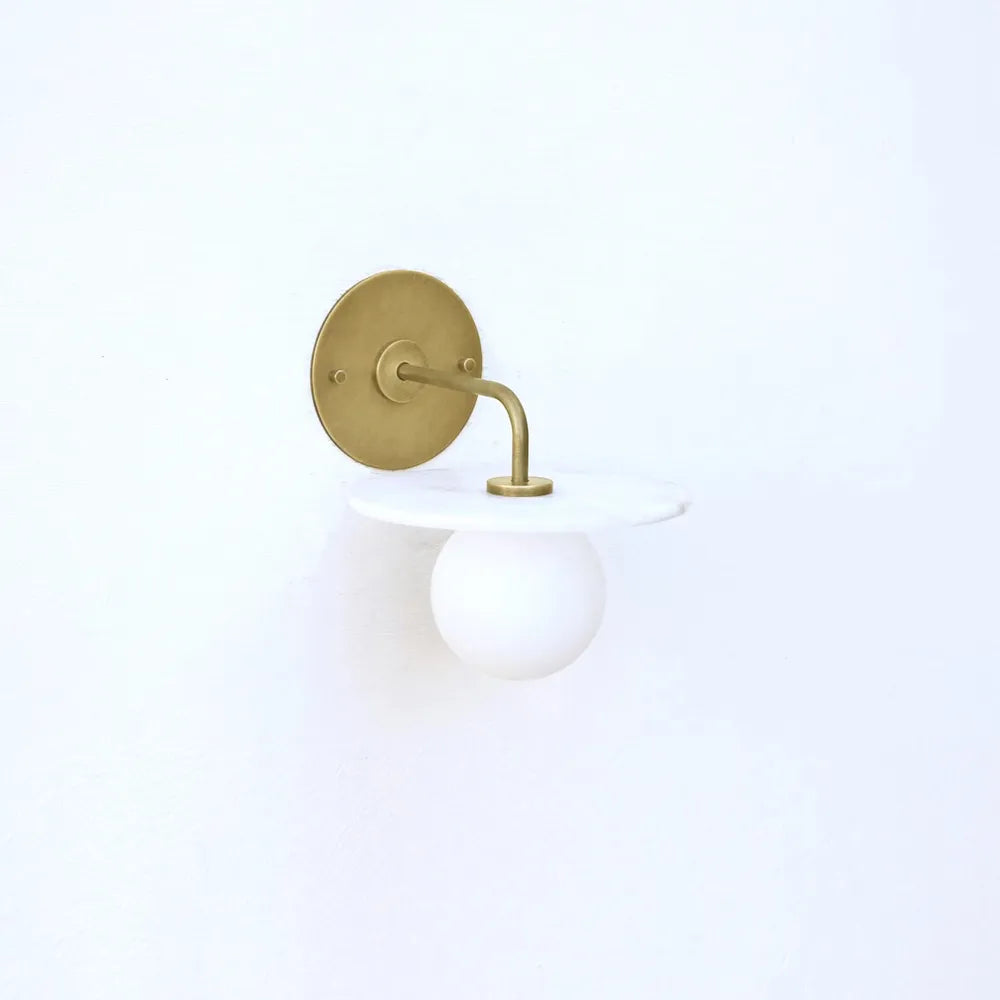 Mid-Century Brass Alabaster Wall Lamp with White Globe Shade