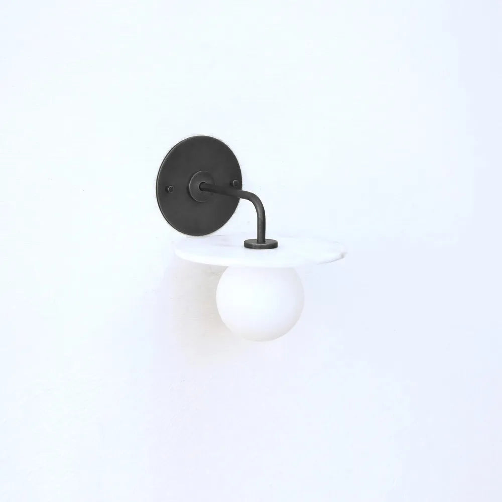 Mid-Century Brass Alabaster Wall Lamp with White Globe Shade
