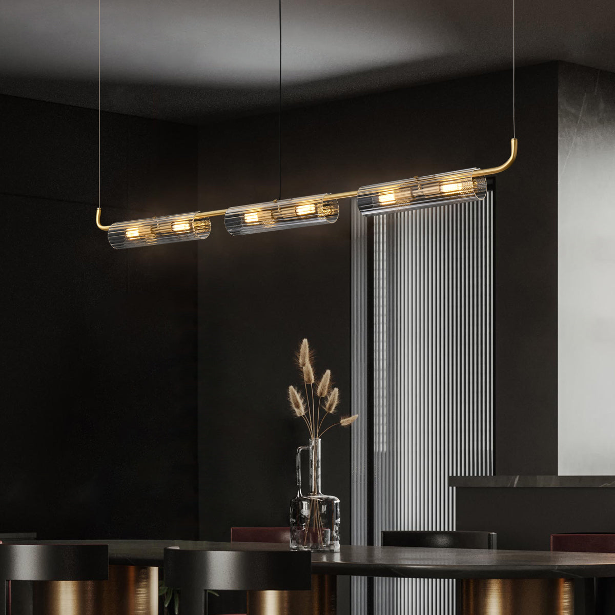 clear glass linear chandelier