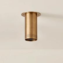 One-Light Perforated Steel Flush Mount Downlight in Brass or Bronze