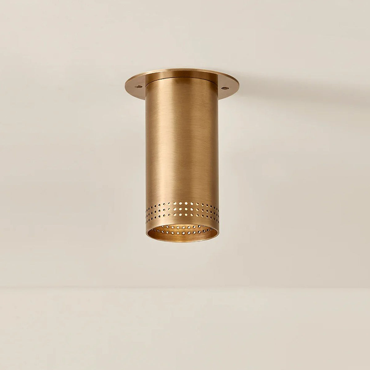 One-Light Perforated Steel Flush Mount Downlight in Brass or Bronze