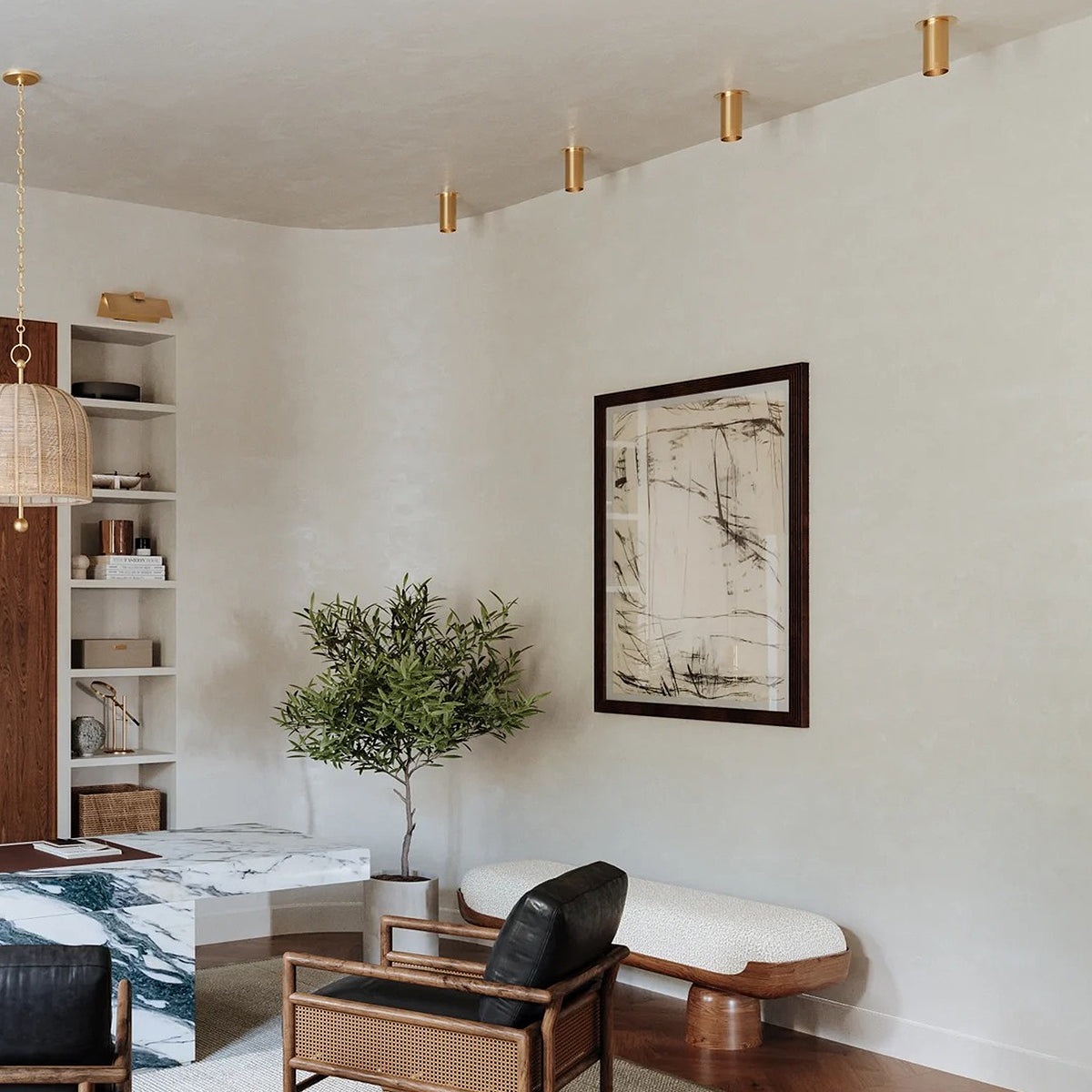 One-Light Perforated Steel Flush Mount Downlight in Brass or Bronze